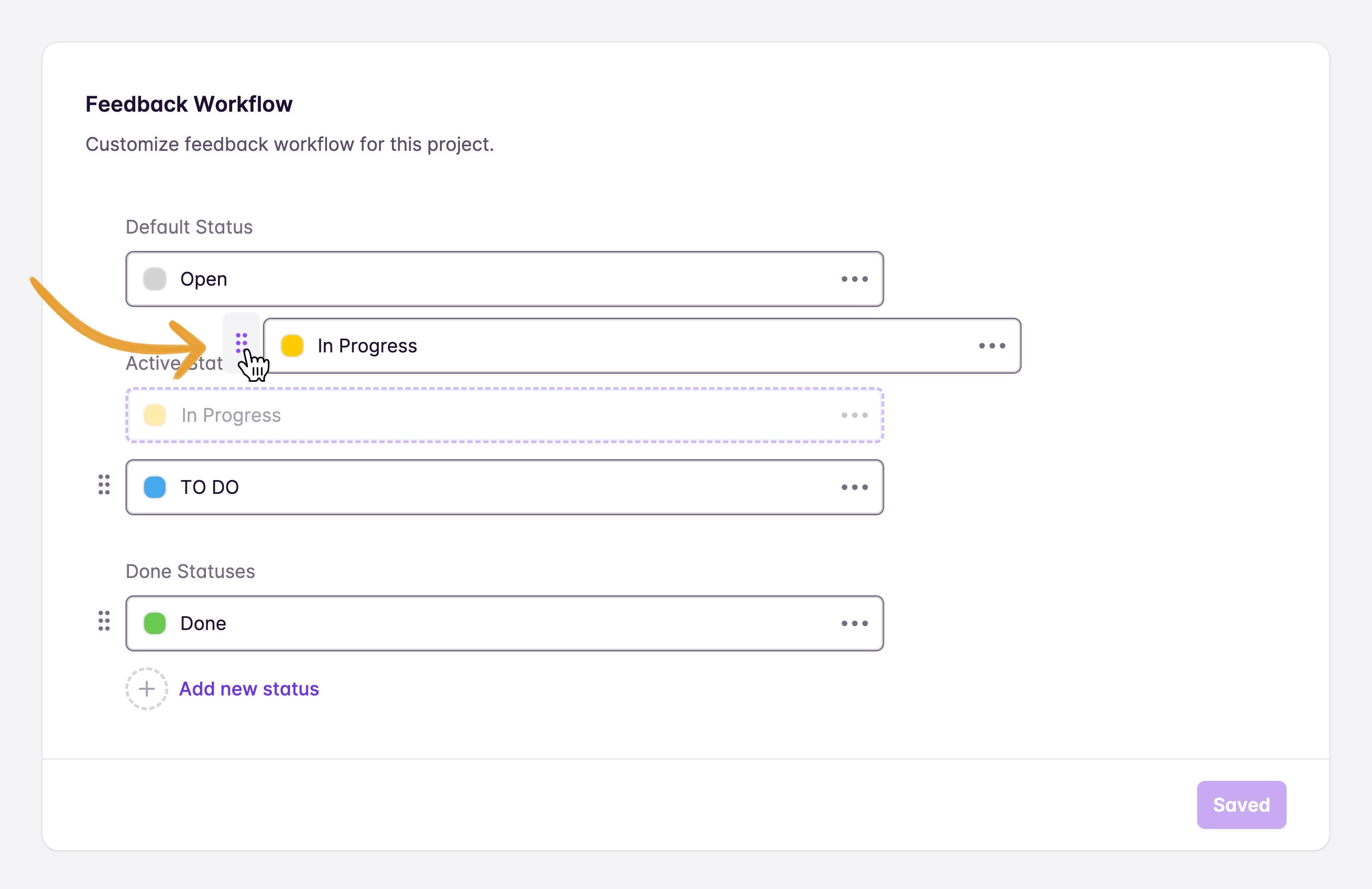 Reordering workflow statuses