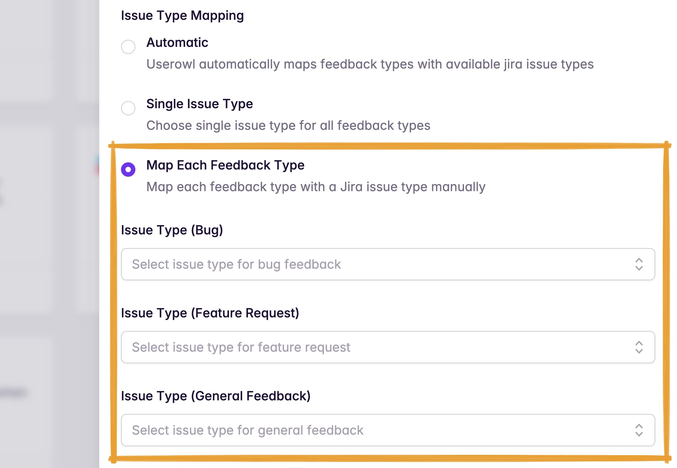 Issue Type Mapping - Map Each Feedback Type