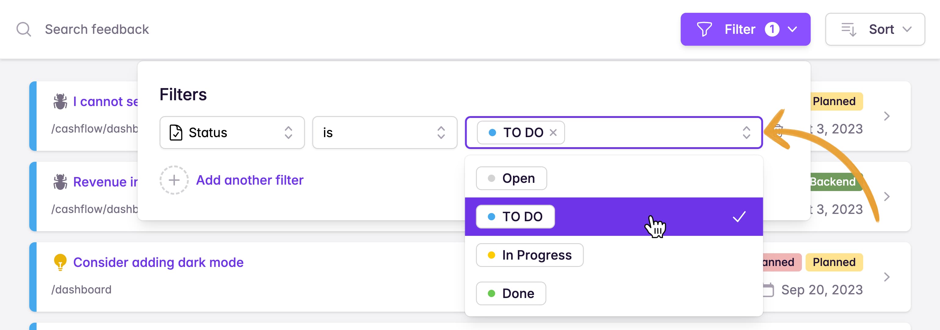 Selecting filter value