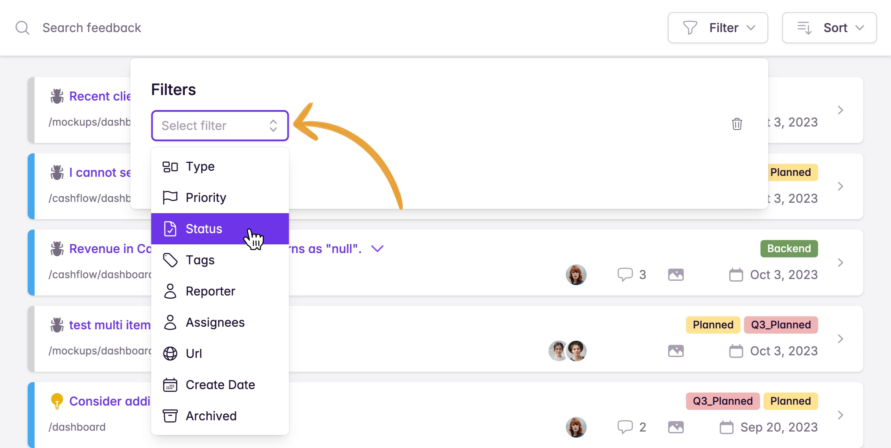 Selecting filter attribute