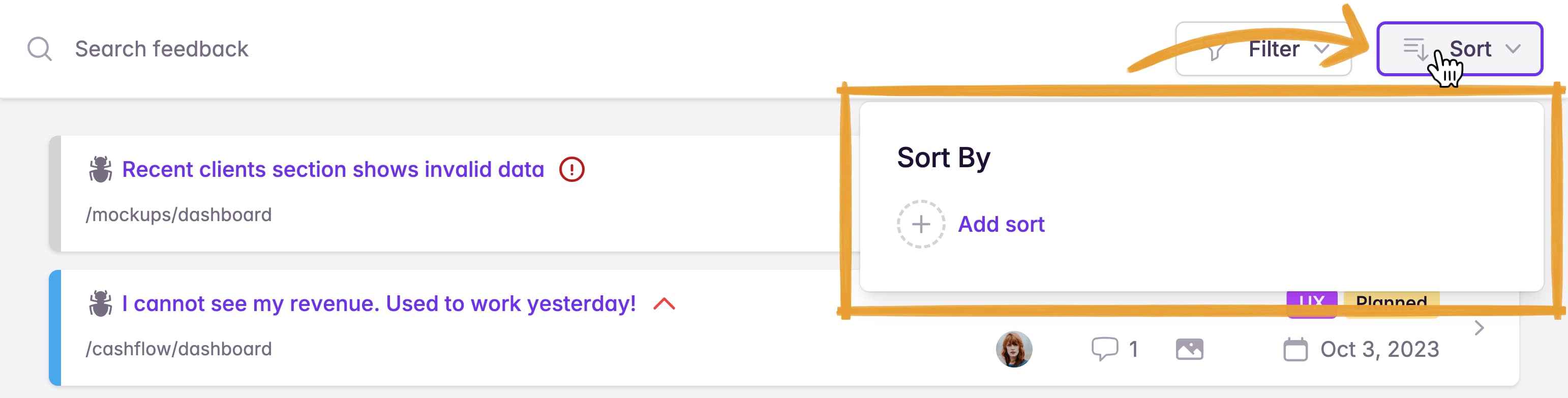 Sorting feedback