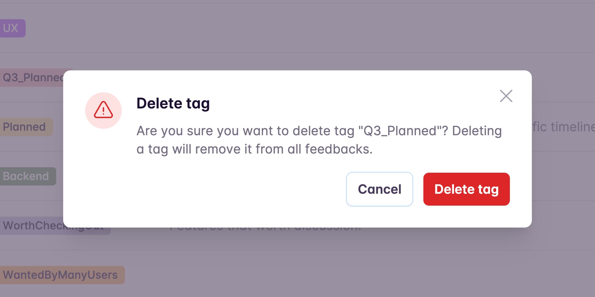 Edit tag panel